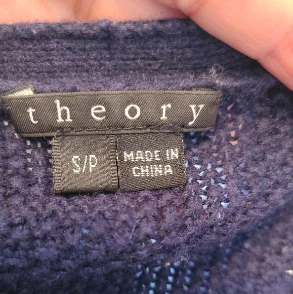 Theory Hyori Cashcotton Waffle Knit Cardigan Cashmere Blend Small Navy Blue - Picture 3 of 4